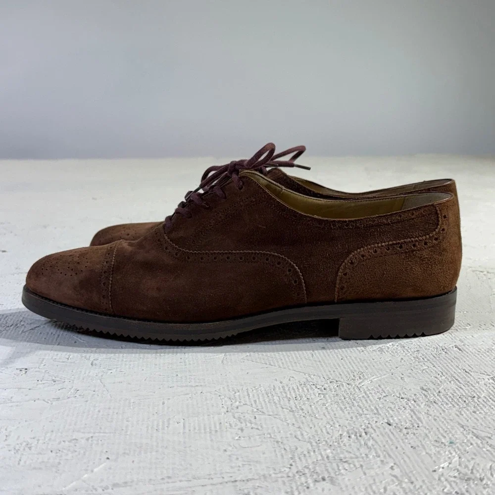 Cole Haan Suede Oxford Shoes Mens 10 Brown Brogue Vibram Italy